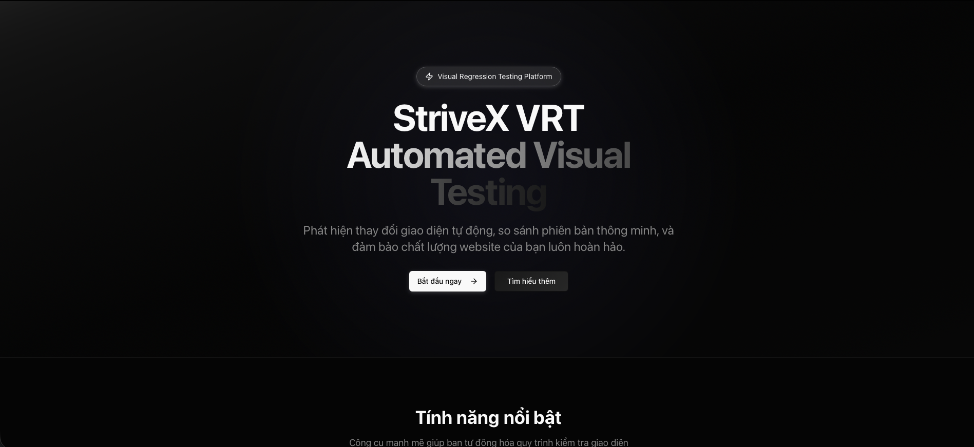 StriveX VRT - Automated Visual Testing - Visual Regression Testing Platform main showcase